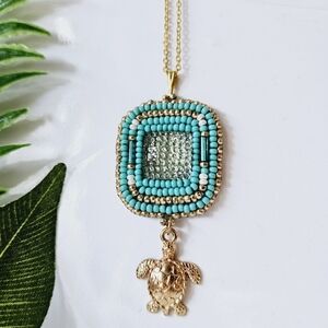 2/$27 | Turquoise Turtle Bohemian Beaded Necklace | Indigenous Handmade